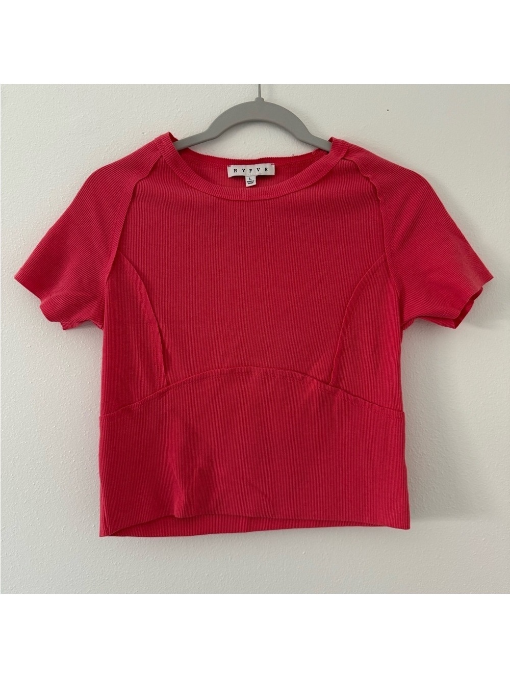 HYFVE Y2K Ribbed With Curved Hem Coral Colored tee size large